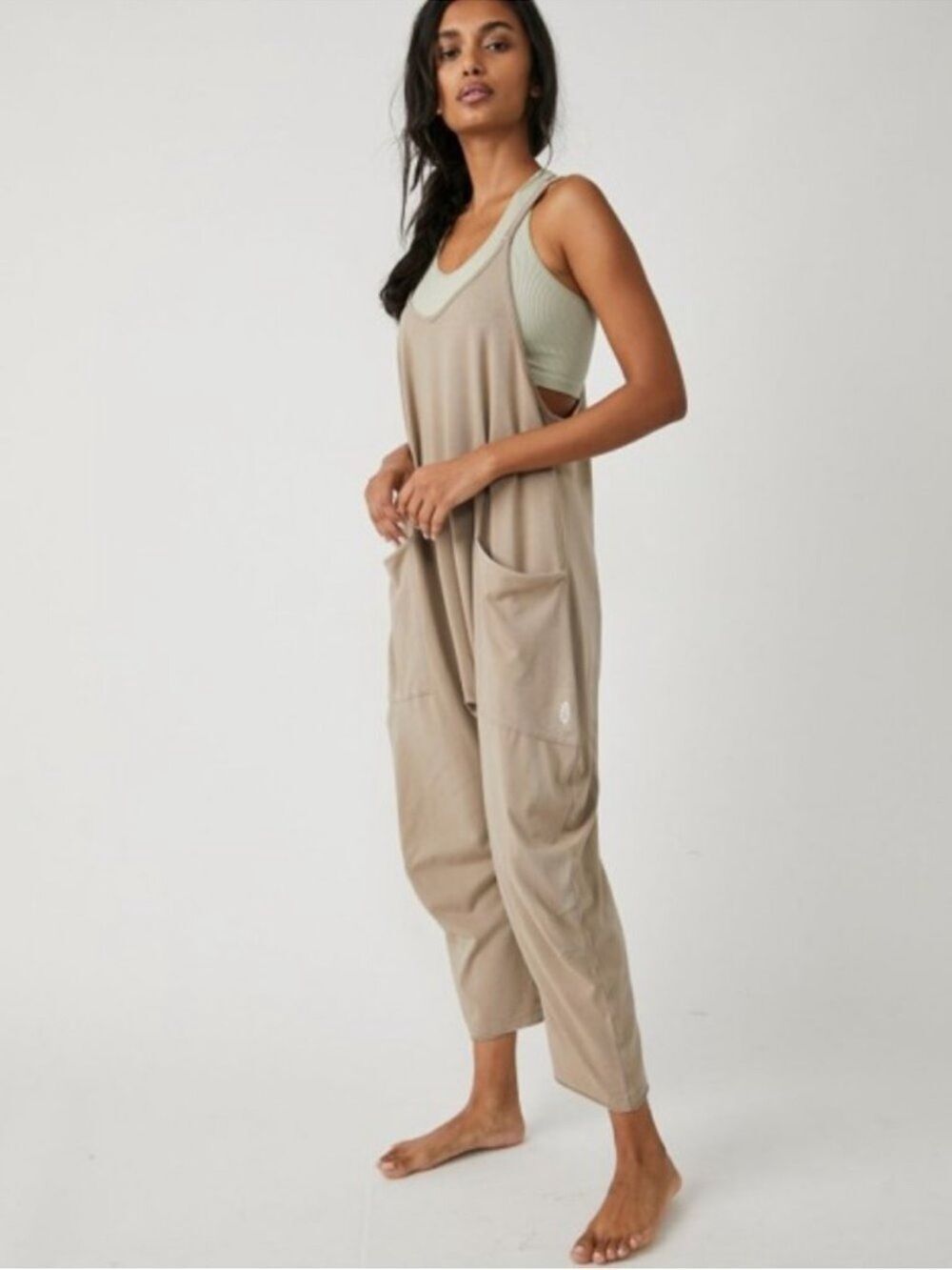 Free People Movement Hot Shot Relaxed Cotton-Blend Pockets Jumpsuit Bohemian
